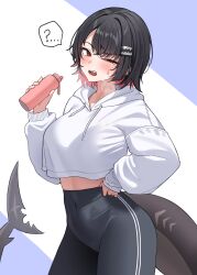 1girl absurdres alternate_costume colored_inner_hair cropped_sweater ellen_joe fins fish_tail high-waist_pants highres mole mole_under_eye multicolored_hair nsa32exnivqu5lp pants scar scar_on_tail shark_girl shark_tail solo sweater tail tight_clothes tight_pants yoga_pants zenless_zone_zero