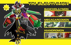 Rule 34 | andromon, bancholilimon, claws, digimon, fusion, gloves, highres, mask, saintgalgomon, spikes
