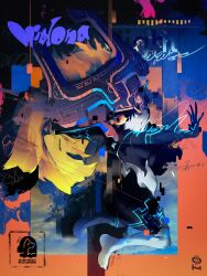 Rule 34 | 1girl, absurdres, artist logo, character name, colored skin, commentary, fake horns, fang, graffiti, helmet, highres, horned helmet, horns, logo, long hair, midna, mikake3x, multicolored skin, nintendo, one eye covered, orange hair, pointy ears, red eyes, signature, solo, the legend of zelda, the legend of zelda: twilight princess, two-tone skin