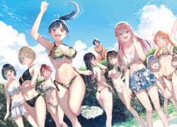 6+girls ass black_hair blonde_hair blue_eyes breasts chiyoda_ririka closed_eyes dark-skinned_female dark_skin female_focus glasses green_eyes grey_hair happy hououji_akane kariyazaki_rei large_breasts long_hair looking_at_viewer looking_back makusawa_ouka megami_no_cafe_terrace multiple_girls navel official_art one_eye_closed one_eye_covered ono_shiragiku open_mouth orange_hair pink_hair red_hair rock seo_kouji short_hair skirt smile source_request souya_moemi swimsuit takasaki_mao tsukishima_riho tsuruga_ami valentina_azuma yoshino_hekiru