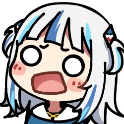 1girl artist_request bad_link blue_hair blunt_bangs chibi furrowed_brow gawr_gura gawr_gura_(1st_costume) hair_ornament hololive hololive_english multicolored_hair o_o official_art open_mouth portrait rectangular_mouth shark_hair_ornament solo streaked_hair transparent_background two_side_up virtual_youtuber white_hair