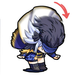 Rule 34 | 1girl, artist request, blue hat, bowing, chibi, chibi only, chinese commentary, fur trim, girls&#039; frontline, girls&#039; frontline neural cloud, grey hair, hat, highres, military hat, motion blur, official art, second-party source, shako cap, solo, undine (neural cloud)