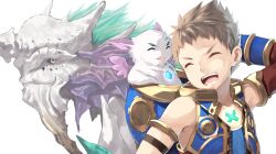 Rule 34 | 1boy, azurda (xenoblade), black hair, bodysuit, brown hair, closed eyes, commentary request, gloves, male focus, rex (xenoblade), short hair, simple background, smile, white background, xenoblade chronicles (series), xenoblade chronicles 2, yappen