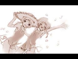 2girls dress elpeo_puru gundam gundam_zz hat multiple_girls puru_two senomoto_hisashi siblings sisters straw_hat