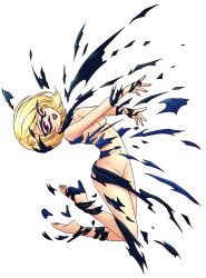1girl :d bad_tag barefoot black_lips blonde_hair breasts domino_mask exploding_clothes from_side god_tier_(homestuck) high_heels highres homestuck looking_at_viewer mask navel nipples one_eye_closed open_mouth pink_eyes roxy_lalonde short_hair skechplezures small_breasts smile torn_clothes transparent_background undressing