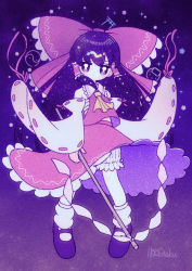1girl artist_name ascot bloomers bow closed_mouth clothes_lift detached_sleeves dotaku_(wran8845) film_grain frilled_bow frills gohei hair_bow hair_tubes hakurei_reimu holding legs_apart long_hair looking_at_viewer red_bow red_skirt ribbon-trimmed_sleeves ribbon_trim sarashi shirt signature skirt skirt_lift skirt_set sleeveless sleeveless_shirt standing star_(symbol) straight_hair t_t torii touhou underwear white_legwear wide_sleeves yume_kawaii