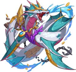Rule 34 | anchor, broken, broken chain, chain, dragon village (series), dragon village collection, fins, game cg, gold necklace, jewelry, monster, necklace, no humans, official art, rakshasa (dragon village), scar, scar across eye, scar on face, sea serpent, third-party source, transparent background, water