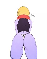 Rule 34 | 1girl, ass, ass focus, bare shoulders, black dress, blonde hair, bob cut, breasts, dress, expressionless, female focus, grey eyes, highres, huge ass, large breasts, looking at viewer, multiple views, one piece, ornament, panties, pouch, pulling, scar, scarf, short hair, tattoo, thick thighs, thighs, turnaround, underwear, victoria cindry, white panties, wide hips, zombie, zombie girl