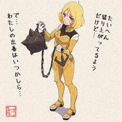 1girl ball_and_chain_(weapon) blonde_hair blue_eyes breasts chain earth_federation flail gundam gundam_gquuuuuux highres holding holding_chain holding_weapon looking_at_viewer mecha_pilot_suit military military_uniform mobile_suit_gundam normal_suit_(gundam) oicchikun sayla_mass science_fiction short_hair solo spike_ball spiked_ball_and_chain weapon