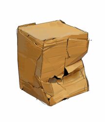 Rule 34 | box, cardboard box, damaged, highres, no humans, object focus, original, photoshop (medium), ramon nunez, simple background, still life, white background