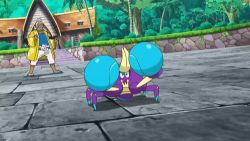 1boy animated crab crabrawler gen_7_pokemon grey_hair hala_(pokemon) lowres nintendo pokemon pokemon_(anime) pokemon_sm pokemon_sm_(anime) punching