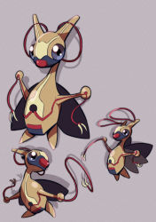 ainu black_eyes blue_sclera claws colored_sclera creatures_(company) drop_shadow fakemon from_side full_body fumirumochigashin game_freak gen_4_pokemon highres kricketune multiple_views nintendo pokemon pokemon_(creature) pokemon_legends:_arceus purple_background simple_background standing