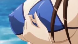 15_bishoujo_hyouryuuki 1girl animated animated_gif bikini breasts brown_hair covered_erect_nipples female_focus female_masturbation huge_breasts large_breasts long_hair masturbation nipple_stimulation nipple_tweak ocean satake_kageko solo swimsuit underboob