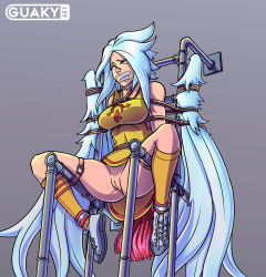 absurdres bdsm bondage bound bound_wings cleft_of_venus guaky highres kayle_(league_of_legends) league_of_legends no_panties pussy simple_background spread_legs tagme