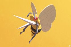 Rule 34 | beedrill, ewokakukaede, full body, gen 1 pokemon, highres, nintendo, no humans, pokemon, pokemon (creature), signature, simple background, solo, yellow background
