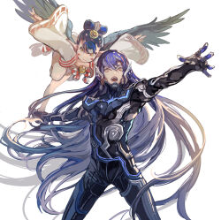 Rule 34 | amanozako (megami tensei), blue hair, highres, long hair, nahobino, protagonist (smtv), shin megami tensei, shin megami tensei v, very long hair, yellow eyes