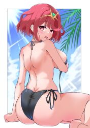 1girl @_@ absurdres alternate_costume bikini breasts highres large_breasts otama_(otama_ladle23) pyra_(xenoblade) red_eyes red_hair solo swimsuit xenoblade_chronicles_(series) xenoblade_chronicles_2