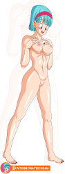 1girl 2018 absurdres blue_eyes blue_hair breasts bulma dragon_ball dragonball_z foxybulma highres nipples nude short_hair solo