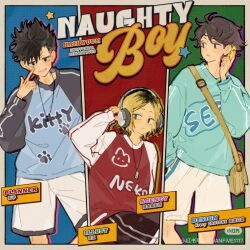 bad_tag blonde_hair cowboy cowboy_western english_text hand_on_headphones headphones highres holding non-web_source sweater western