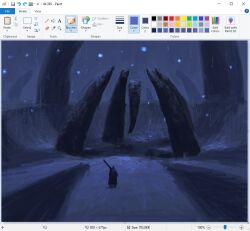 1other art_program_in_frame christian_young crater elden_ring:_shadow_of_the_erdtree full_body holding holding_sword holding_weapon light_particles limited_palette microsoft_paint_(medium) microsoft_paint_(software) muted_color outdoors painterly rain ruins scenery screencap solo standing sword tarnished_(elden_ring) weapon