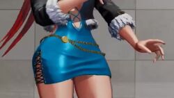 1girl 3d animated ass ass_shake black_jacket blue_dress breasts dancing dress female_focus game_screenshot head_out_of_frame huge_ass jacket large_breasts lowres official_alternate_color shermie_(kof) short_dress snk solo the_king_of_fighters the_king_of_fighters_xv video