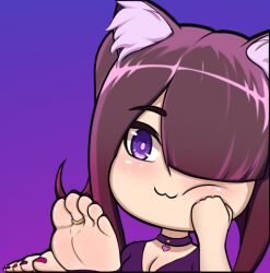 1girl animal_ears cat_ears cat_girl chibi collar feet jewelry merkotek original smug soles stirrup_legwear toe_ring toeless_legwear toes
