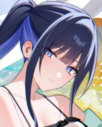 1girl bechu black_camisole blue_archive blue_eyes blue_hair camisole colored_inner_hair long_hair multicolored_hair official_alternate_costume official_alternate_hairstyle ponytail saori_(blue_archive) saori_(swimsuit)_(blue_archive) solo upper_body