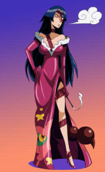 00s 1girl adiane bad_deviantart_id bad_id blue_hair captainosaka cigarette cigarette_holder double_k dress eyepatch female_focus full_body high_heels long_hair scorpion_tail shoes smoke smoking solo standing tail tengen_toppa_gurren_lagann