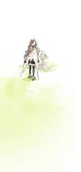 1girl arknights black_skirt black_thighhighs brown_hair cape chinese_commentary commentary_request cross eyjafjalla_(arknights) female_focus from_behind grave grey_shoes highres koli_(ssssoliko) long_hair mourning shoes skirt solo standing thighhighs very_long_hair white_background white_cape wreath zettai_ryouiki