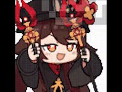 animated animated_gif chibi dancing fast_animated_gif hu_tao_(genshin_impact) lowres non-web_source pixel_art source_request