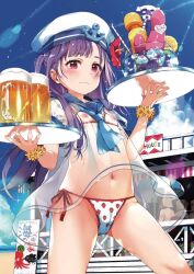 1girl :3 beach beach_house beach_umbrella beer_mug bikini blouse blue_sky box bracelet braid character_request cloud cup dildo flat_chest flower flower_on_head food food_print fruit fruit_print hat heart ice ice_cube jewelry lemon loli mug navel nipples panties pink_eyes plate print_panties purple_hair ribbon sailor_collar sailor_hat see-through_clothes sex_toy shirt sky star_(sky) straw strawberry_panties strawberry_print swimsuit twin_braids umbrella underwear waitress wrist_ribbon yukibuster_z