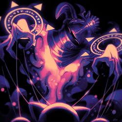 1boy black_background covered_mouth head_tilt highres horns kirby_(series) looking_at_viewer magolor magolor_soul male_focus master_crown nintendo porta3948_5 rayman_limbs smile squinting string traitor_magolor
