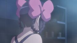 Rule 34 | 1girl, animated, anime screenshot, ass, ayukawa tenri, bath, bathing, bathtub, black hair, blue eyes, braid, breasts, diana (kaminomi), female focus, floating, halo, highres, kami nomi zo shiru sekai, long hair, medium breasts, one-piece swimsuit, partially submerged, red eyes, school swimsuit, solo, swimsuit, tagme, twin braids, video