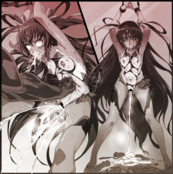 1boy 1girl absurdres after_vaginal aftersex bdsm blood bondage boots bound breasts censored crying dark_skin dildo empty_eyes faceless faceless_male highres injury leotard long_hair long_twintails looking_at_viewer mizuki_yukikaze moaning monochrome muscular muscular_male nipples open_mouth pain partially_visible_vulva pokonyan punching sex_toy shiny_skin skirt slave small_breasts taimanin_(series) taimanin_yukikaze tears tongue tongue_out torn_clothes torn_leotard torture twintails uppercut very_long_hair violence vomit wide_hips