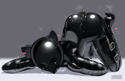 Rule 34 | 1girl, all fours, animal ears, bitchsuit, bodysuit, butt plug, fake animal ears, full body, gimp mask, grey background, highres, human dog, inflatable buttplug, latex, latex bodysuit, looking at viewer, maguro27, mask, original, pet play, pussy juice, sex toy, shiny clothes, skin tight, solo, toe scrunch, trembling, variant set
