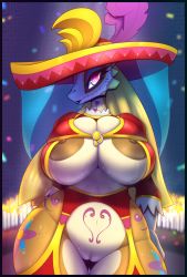 absurdres bodypaint breasts bursting_breasts candle cleft_of_venus curvy dia_de_muertos eyeshadow facepaint gen_1_pokemon hat highres huge_breasts lipstick makeup marowak navel nintendo nipple_slip nipples pokemon pokemon_(creature) pubic_tattoo pussy r-mk skindentation sombrero standing tagme tattoo thick_thighs thighs underboob wide_hips