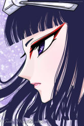 Rule 34 | 1girl, blue eyes, blue hair, eyeshadow, female focus, kayura, lipstick, long hair, makeup, preistess, ronin warriors, serious, solo, sunrise (company), upper body, yoroiden samurai troopers