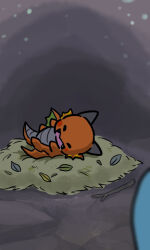 cave chibi closed_eyes commentary_request dragon full_body hotathino lying nest no_humans original pov western_dragon