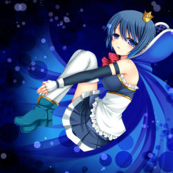 10s 1girl asazuki_kanai blue_eyes blue_hair cape elbow_gloves female_focus gloves highres kanai_amachi magical_girl mahou_shoujo_madoka_magica mahou_shoujo_madoka_magica_(anime) matching_hair/eyes miki_sayaka miki_sayaka_(magical_girl) oktavia_von_seckendorff short_hair solo spoilers tears thighhighs white_gloves white_thighhighs