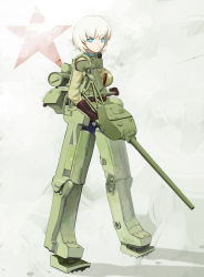 1girl blonde_hair blue_eyes female_focus highres kuuro_kuro mecha_musume military military_vehicle motor_vehicle original short_hair solo soviet t-34 tank vehicle world_war_ii