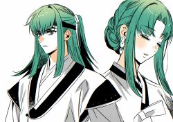 Rule 34 | 1boy, 1girl, aged up, brother and sister, green hair, hair bun, highres, japanese clothes, kimono, long hair, lua (yu-gi-oh!), luca (yu-gi-oh!), ojing oppa (o b s 00), siblings, upper body, white kimono, yu-gi-oh!, yu-gi-oh! 5d&#039;s