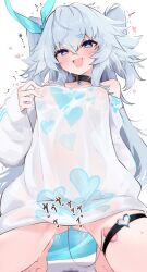 Rule 34 | 1girl, :d, breasts, commentary request, covered erect nipples, female masturbation, florence (girls&#039; frontline 2), florence (neural cloud), girls&#039; frontline, girls&#039; frontline neural cloud, grey hair, highres, kneeling, long hair, looking at viewer, masturbation, medium breasts, nipple stimulation, nipple stimulation through clothes, ohichi16, open mouth, pa-15 (girls&#039; frontline), see-through clothes, see-through shirt, sex toy, shirt, simple background, smile, solo, very long hair, vibrator, white background, white shirt