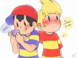 bad_tag black_hair blonde_hair child hat lucas_(mother_3) mother_(series) mother_2 mother_3 ness_(mother_2) nintendo red_hat shirt shota sonny_(artist) striped_clothes striped_shirt super_smash_bros. yaoi