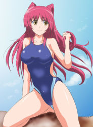 Rule 34 | 1girl, brown eyes, competition swimsuit, kousaka tamaki, long hair, one-piece swimsuit, red hair, swimsuit, tekuni amane, to heart (series), to heart 2