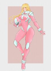Rule 34 | 1girl, armor, blonde hair, blue eyes, blush, bodysuit, breasts, emilie de rochefort, helmet, large breasts, lips, long hair, mushiemush, shoulder armor, spacesuit, tekken