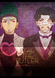 Rule 34 | 2boys, bandaged head, bandages, beehive hairdo, bow, bowtie, brothers, daniel j. d&#039;arby, earrings, facial hair, facial mark, gloves, green hair, headband, jewelry, jojo no kimyou na bouken, male focus, multiple boys, mustache, one eye closed, red eyes, siblings, smile, stardust crusaders, sweat, terence t. d&#039;arby, tianel ent, vest, waistcoat, white gloves