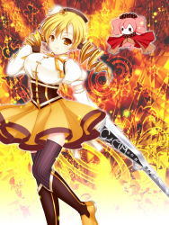10s 1girl asazuki_kanai beret blonde_hair boots breasts bug butterfly charlotte_(madoka_magica) corset detached_sleeves drill_hair fingerless_gloves gloves gun hair_ornament hat highres insect kanai_amachi large_breasts magical_girl magical_musket mahou_shoujo_madoka_magica mahou_shoujo_madoka_magica_(anime) plaid_clothes plaid_skirt puffy_sleeves rifle shirt skindentation skirt smile star_(symbol) taut_clothes taut_shirt thighhighs tomoe_mami tomoe_mami_(magical_girl) weapon yellow_eyes zettai_ryouiki