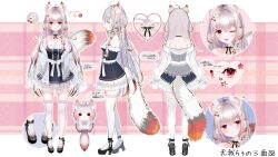 1girl :i :o ;p ahoge animal_ear_fluff animal_ears artist_request bare_shoulders black_dress black_footwear braid breasts reference_sheet cherry_hair_ornament collar collarbone color_guide criss-cross_strings cross-laced_clothes cross-laced_dress cross-laced_slit detached_collar dress multiple_expressions flower flying_squirrel food-themed_hair_ornament frilled_collar frilled_dress frills from_behind from_side fur-trimmed_sleeves fur_trim gradient_hair gradient_tail hair_flower hair_ornament highres indie_virtual_youtuber jacket lace lace-trimmed_jacket lace-trimmed_thighhighs lace_trim light_blush long_hair looking_at_viewer mascot medium_breasts mole mole_under_eye multicolored_hair multiple_views neck_ribbon nga_rau off-shoulder_dress off_shoulder one_eye_closed parted_lips pink_background plaid_background platform_footwear platform_heels pout puffy_short_sleeves puffy_sleeves red_eyes ribbon see-through_clothes see-through_jacket see-through_skirt_layer short_sleeves side_braid side_slit sidelocks squirrel squirrel_ears squirrel_girl squirrel_tail standing straight-on tail thighhighs tongue tongue_out very_long_hair virtual_youtuber waist_ribbon white_hair white_ribbon white_thighhighs white_trim