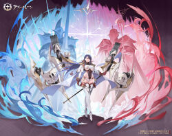 1girl anchor_earrings armor azur_lane boots breasts buttons copyright_name copyright_notice covered_navel cropped_jacket double-breasted earrings full_body gloves highres holding holding_polearm holding_sword holding_weapon jacket jewelry knight large_breasts long_hair looking_at_viewer official_art orange_eyes panties polearm promotional_art purple_hair rapier red_gloves rigging royal_navy_emblem_(azur_lane) second-party_source solo sword thigh_boots torpedo_tubes trafalgar_(azur_lane) underboob underwear weapon white_boots white_jacket white_panties