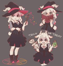 animal_ears black_dress blush book dress furry goat goat_ears goat_girl goat_horns halloween hat heart horns magic original pentagram potion stick trick_or_treat voodoo_doll white_fur witch witch_hat yagi_(s1120411)